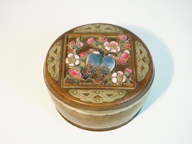 Early 20th Century Japanese Inlaid Porcelain Copper Box By ando