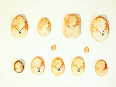 Lot of 11 Various Sizes Vintage Cameos