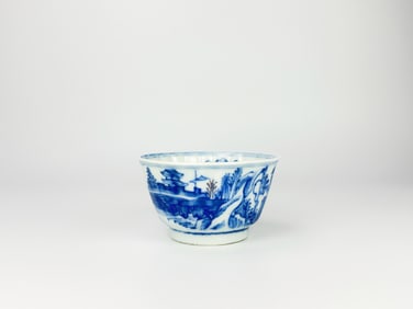 Chinese Underglaze-Blue and Copper-Red 'Landscape' Tea Bowl, 18th Century