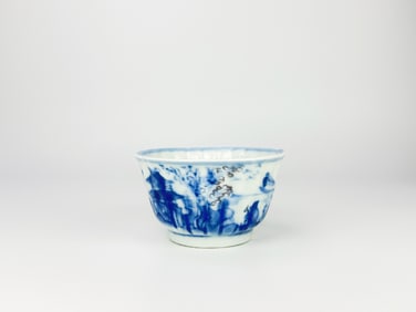 Chinese Underglaze-Blue and Copper-Red 'Landscape' Tea Bowl, Kangxi Period