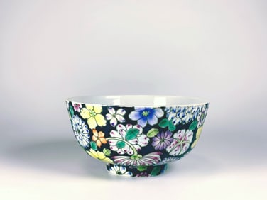 Chinese Black Ground Famille-Rose 'Mille-Fleurs' Bowl