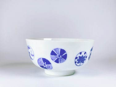 Chinese Blue and White 'Flower-Balls' Bowl,Guangxu Period