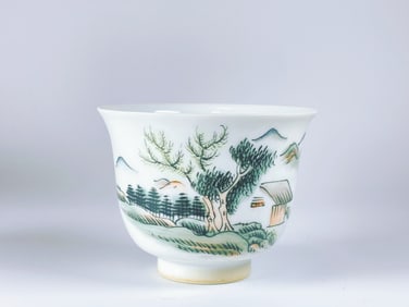 Chinese Famille Rose 'Landscape' Tea Bowls,  Guangxu Period