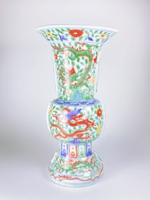 Chinese Wucai `Dragon’ Beaker  Vase, Ming Dynasty