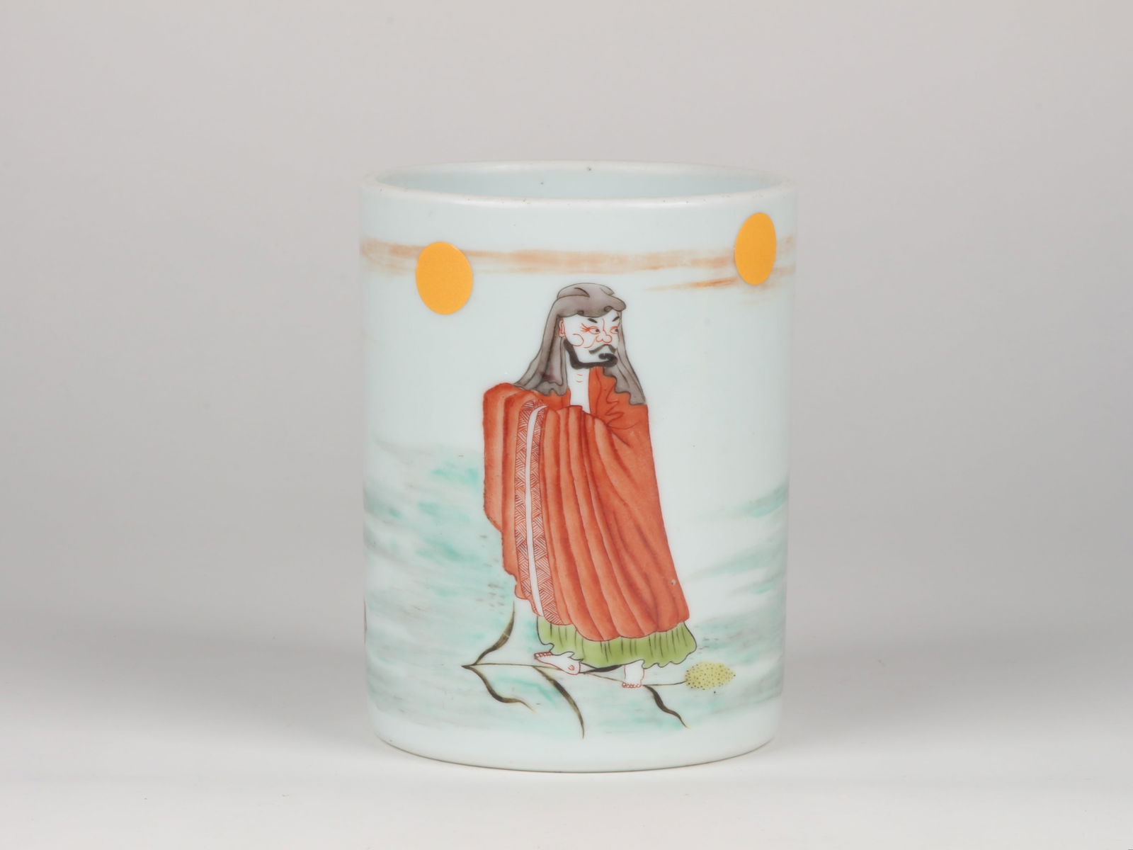 Chinese Famille Verte 'Figural' Brush Pot (1 of 6)