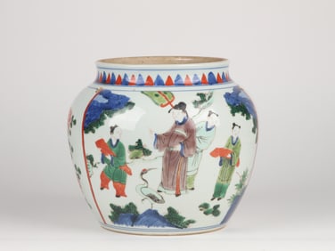 Chinese Wucai 'Figural' Porcelain Jar, 19th Century