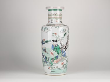 Chinese Famille-Verte 'Figural' Rouleau Vase, 18th-19th Century