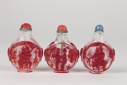 Lot of 3 Chinese Peking Glass Snuff Bottles