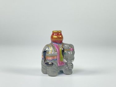 Chinese Famille-Rose Elephant-Form Candlestick,Qianlong Marks