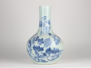 Chinese Celadon-Ground Underglaze-Blue'Landscape' Globular Vase, 19th Century