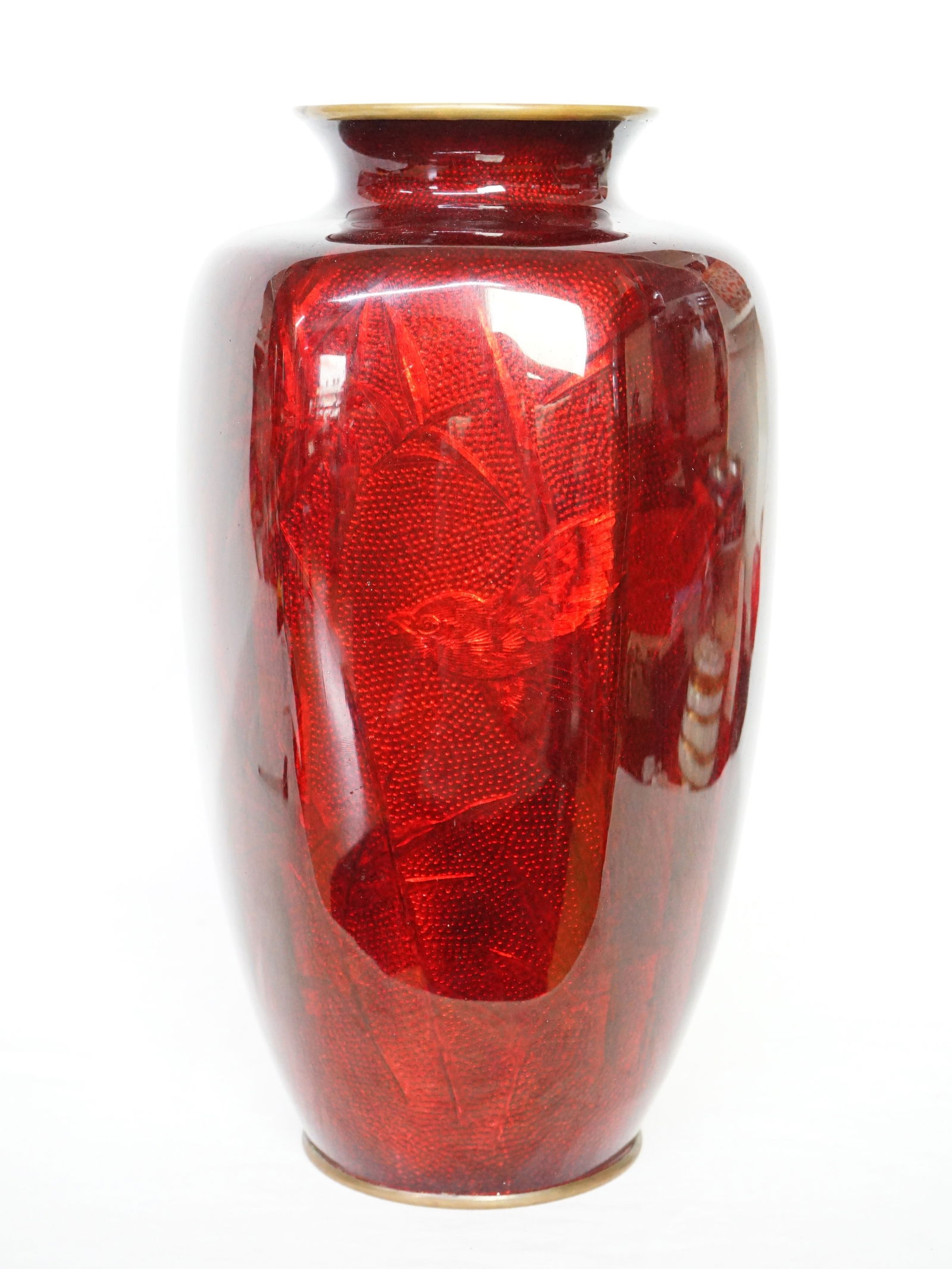 Japanese Akasuke Ginbari  Pigeon Blood  Cloisonne Vase (1 of 8)