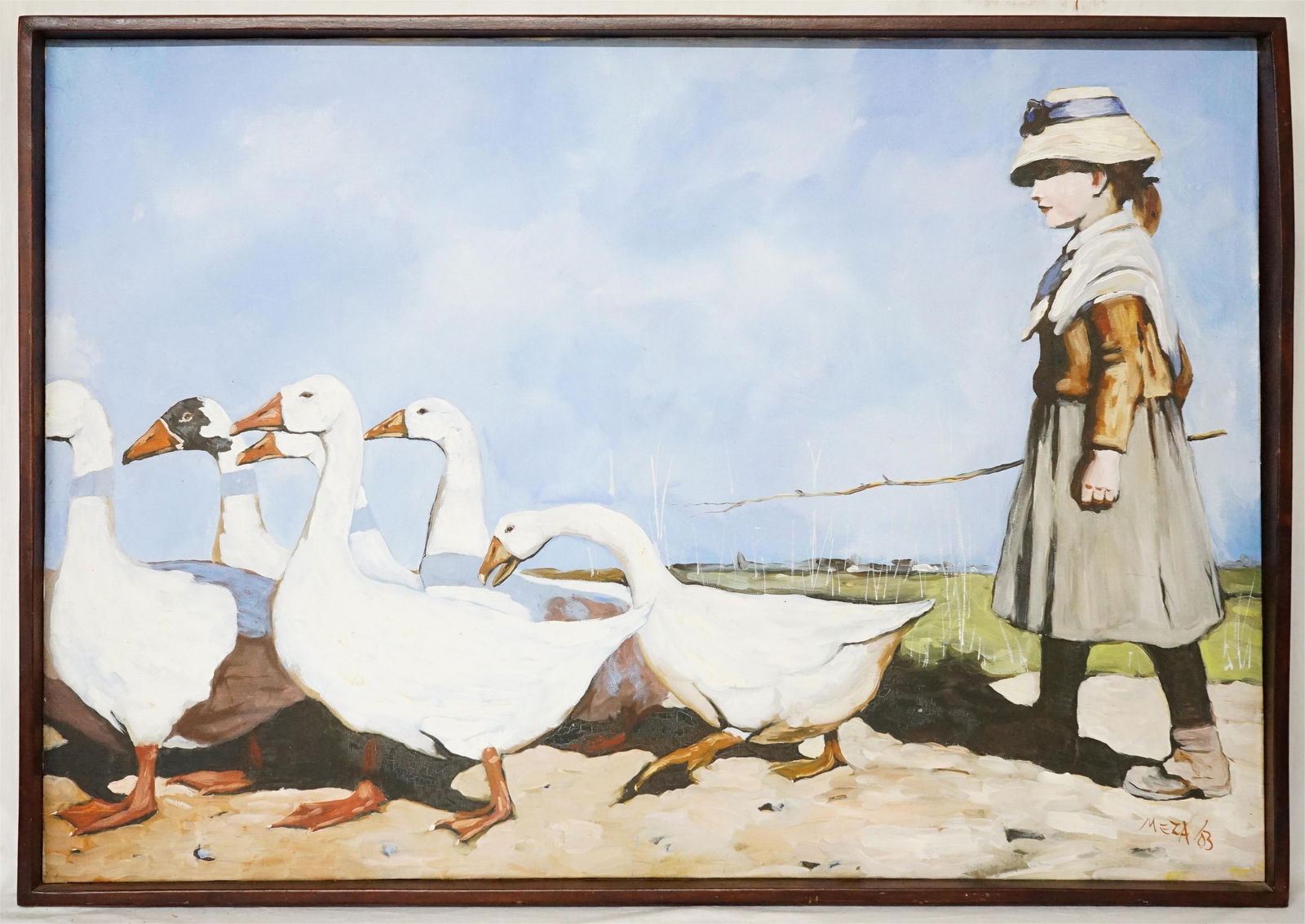 Artist Signed Oil On Canvas ,Girl With Geese (1 of 6)