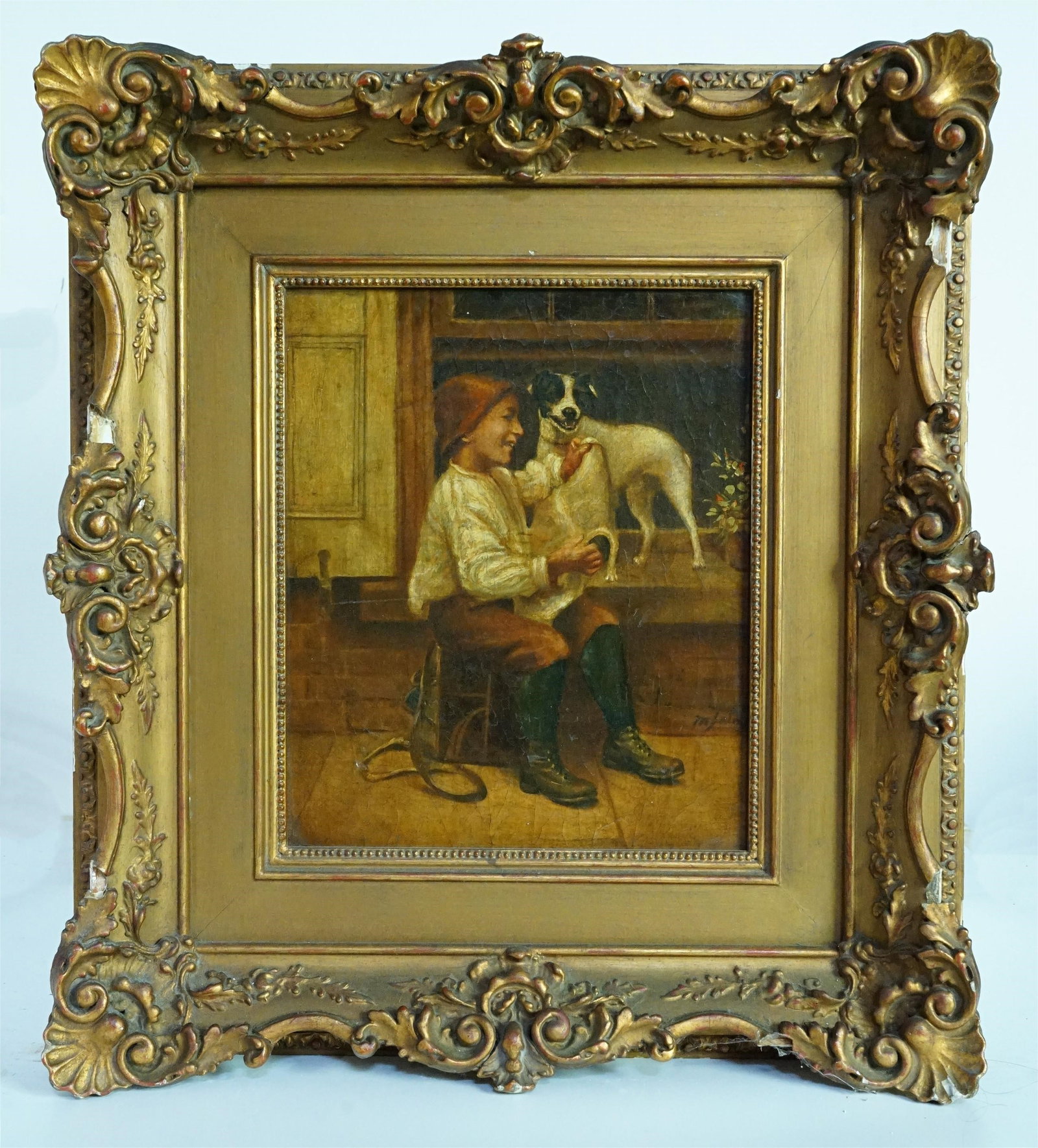 Boy and Hounds Portrait' Oil On Canvas, 19th C: Approximate size:20.5x18.5in/image 11.5x9.5in Shipping: We offer in-house shipping services for most small items. This means that we will take care of packing and shipping the items directly to you. F