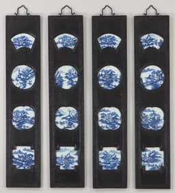 Set of Four Blue and White Landscape Porcelain Plaques, 19th-20th Century