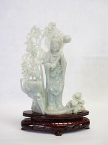Chinese Jadiete Kuanyin Carving With Base