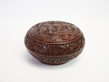 A Chinese Carved Cinnabar Covered Box, Qing Dynasty