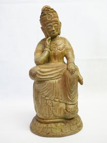 Japanese Wood Kuanyin In Relax Pose , Showa Period