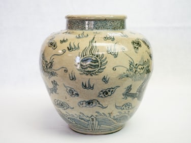 Vietnamese Blue White Porcelain Vase of Dragon Motif. 19th Century