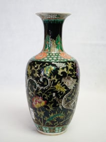 Chinese Famille Noir Porcelain Vase With Stylized Dragon ,19th Chenry