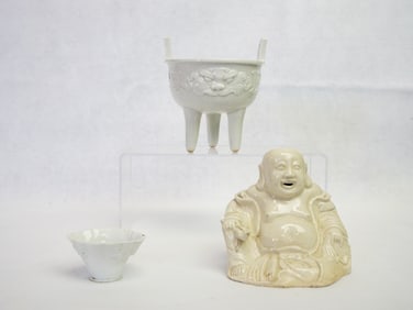 Group of Three Chinese Blanc-De-Chine Dehua Porcelains, 18th -19th Century