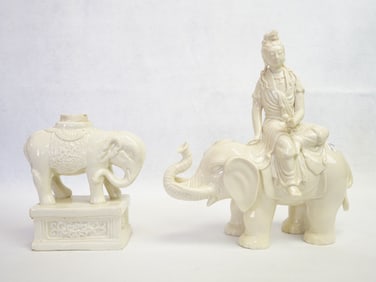 Two Chinese Bland De Chine Elephant Group,18th -19th Century