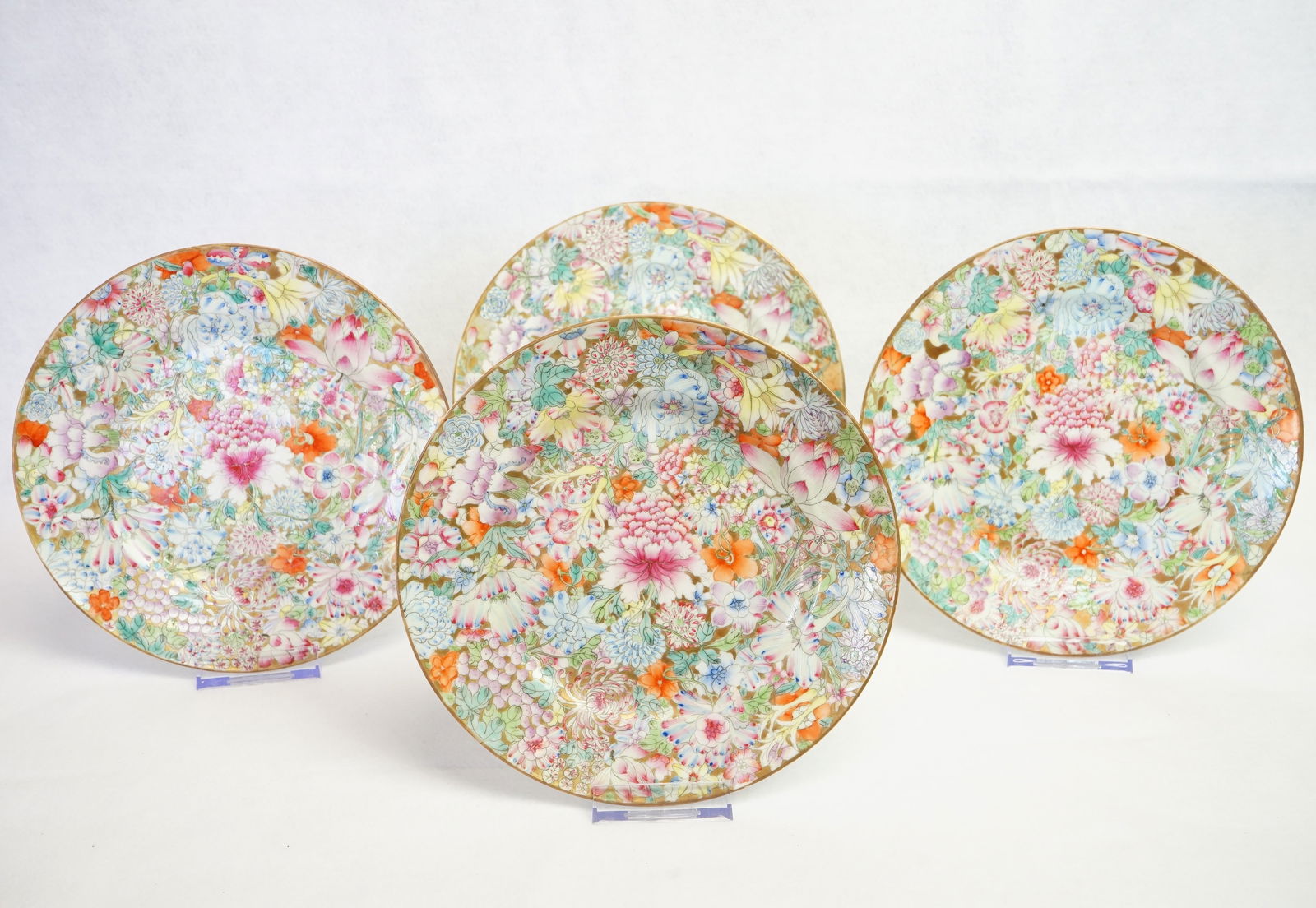 Lot of Four Chinese Mille Fleur Porcelain Plates, Qing Dynasty (1 of 13)