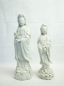Two Chinese Kwan-Yin Blanc De Chine Porcelain Figurine