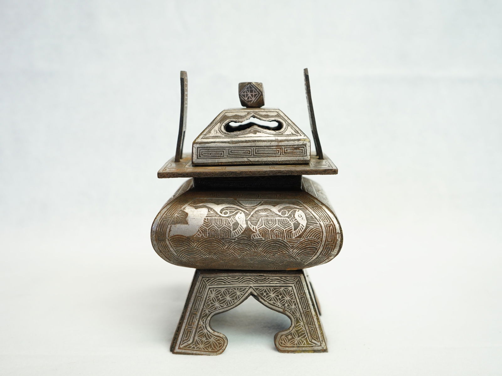 Antique Korean Iron Censer With Silver Inlay (1 of 10)