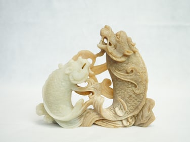 Chinese 'Fish Transforming Into A Dragon' Jade Carving Statue