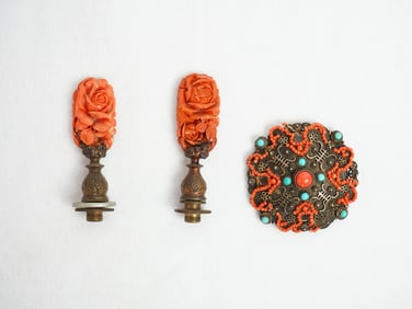Group of Three Coral Lamp Final and Silver Pin