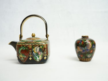 Two Japanese Cloisonne Trapot and Vase, Kyoto Namikawa School, Meiji Period
