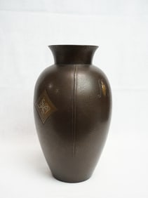 Japanese Mixed Metal Bronze Vase With Insect Silver and Gold