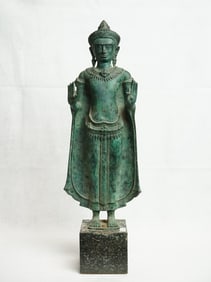 Antique South East Asia Bronze Standing Deity Khmer,12th-13th Century