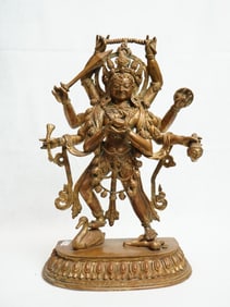 Nepalese Bronze Standing Diety With Multi Arm