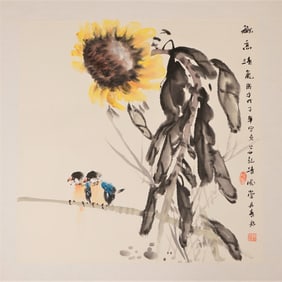 Chinese 'Flowers and Birds' Painting,Ink and Color on Paper