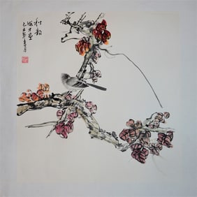 Chinese 'Flowers and Bird' Painting,Ink and Color on Paper