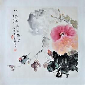 Chinese 'Flowers and Bird' Painting,Ink and Color on Paper
