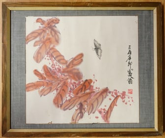 After Qi Baishi,Chinese 'Flowers and Butterfly' Painting,Ink on Paper