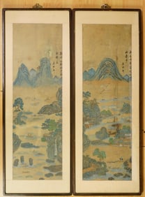 Pair of Chinese 'Landscape' Paintings,Ink and Color on Paper,Qing Dynasty