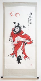 Chinese 'Zhong Kui' Painting Scroll,Ink and Color on Paper