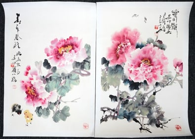 Set of 2 Chinese 'Flowers'Paintings by Liu Baoshen(B.1937),Ink and Color on Paper