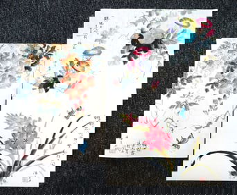 Set of 3 Chinese 'Flowers'Paintings by Pan Lili,Ink and Color on Paper