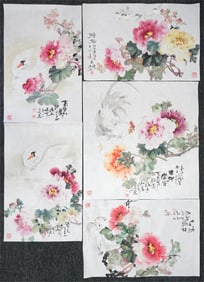 Set of 5 Chinese 'Flowers'Paintings by Liu Baoshen(B.1937),Ink and Color on Paper