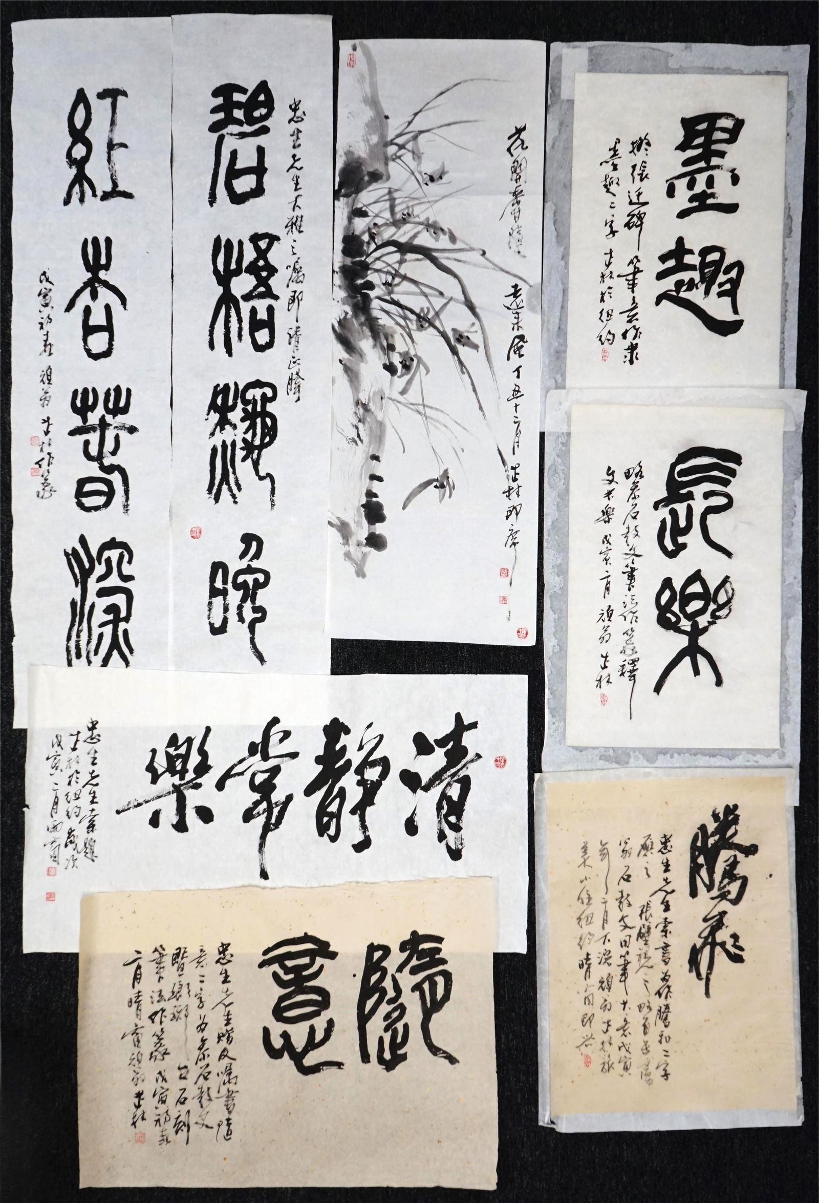 Set of 8 Chinese Calligraphy and Paintings by Dong Zhilin(B.1945),Ink on Paper: Approximate size: smallest 24x16.5 in/Couplet 46x10.5 in Shipping: We offer in-house shipping services for most small items. This means that we will take care of packing and shipping the items directl
