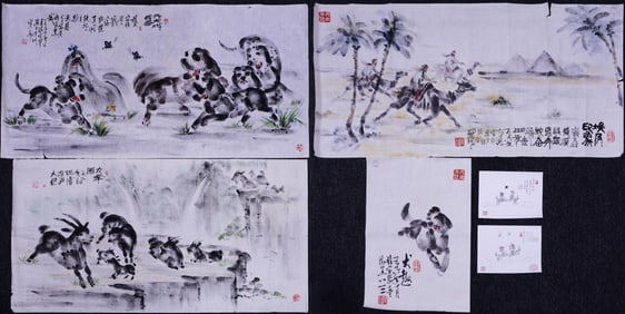 Set of 6 Chinese Palmprint Paintings by Zhang Baohua(B.1942),Ink and Color on Paper