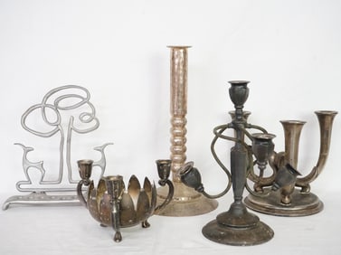 Lot of 5 Vintage Silver Plated and Pewter Candlesticks