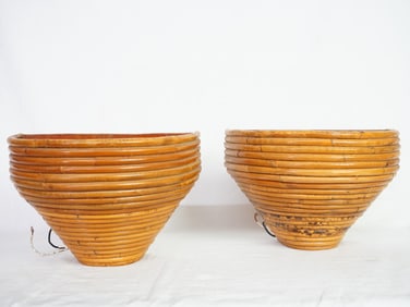 Pair of Wrapped Rattan Decorative Wall Sconces