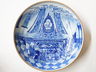 Chinese Blue and White 'Figural' Charger,Qing Dynasty