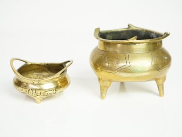 Lot of 2 Chinese Brass Tripod Censers, Republic Period