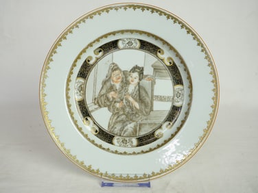 Chinese Grisaille and Gilt-Decorated 'Figural' Dish, 18th Century